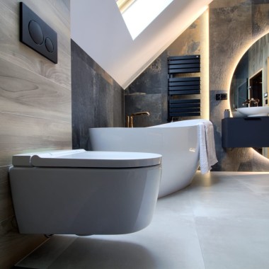 łazienka zaprojektowaną przez Katarzynę Szramek z produktami Geberit 