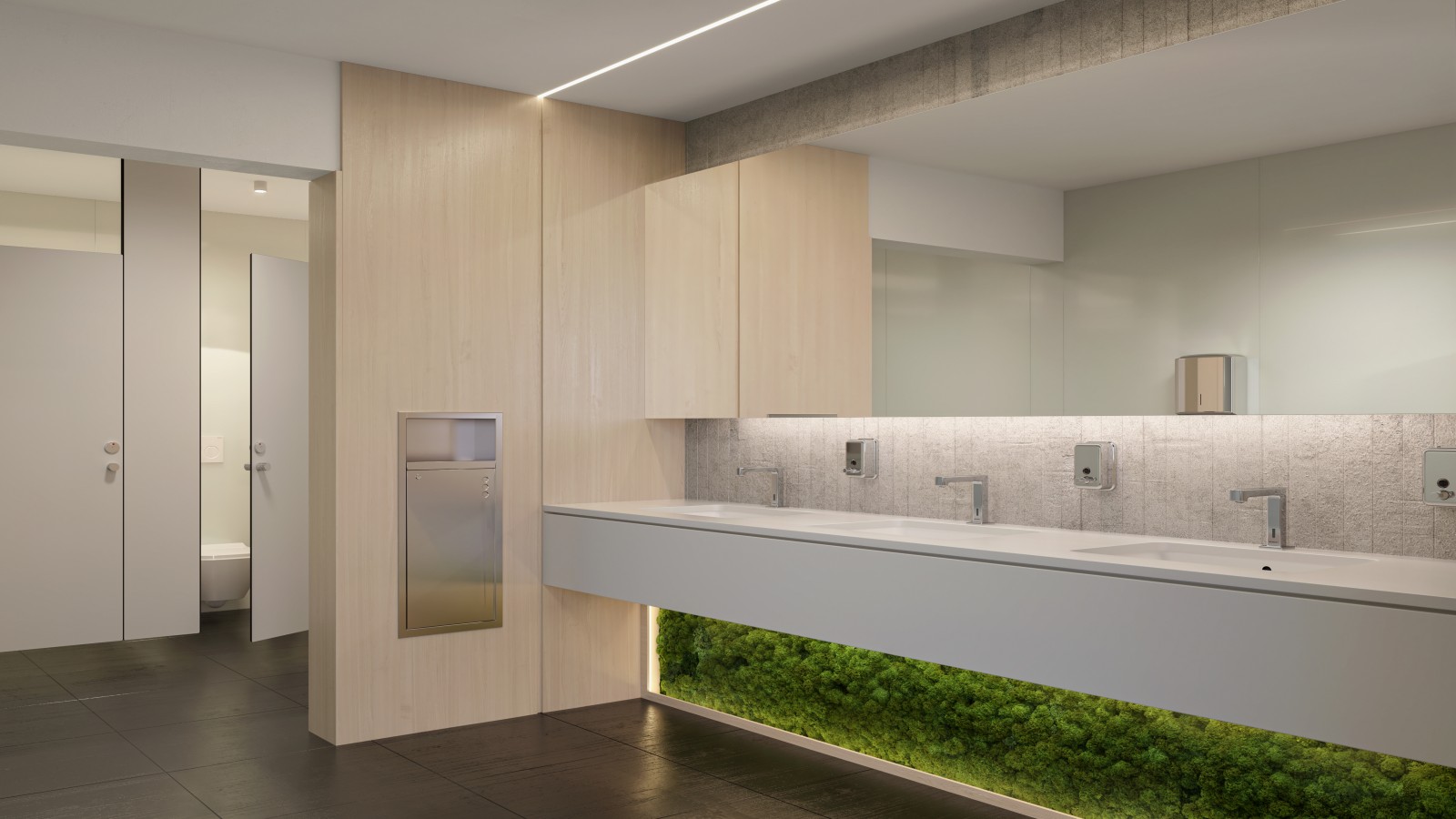 łazienka publiczna z produktami Geberit