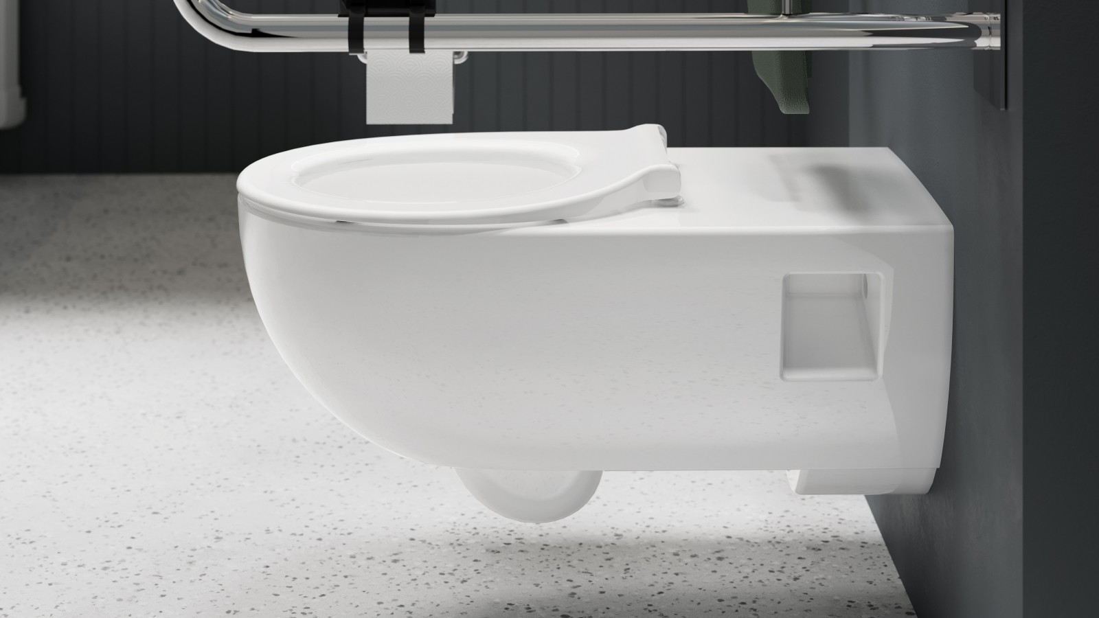 Wisząca miska WC w toalecie dla osób z niepełnosprawnościami Wisząca miska WC w toalecie dla osób z niepełnosprawnościami