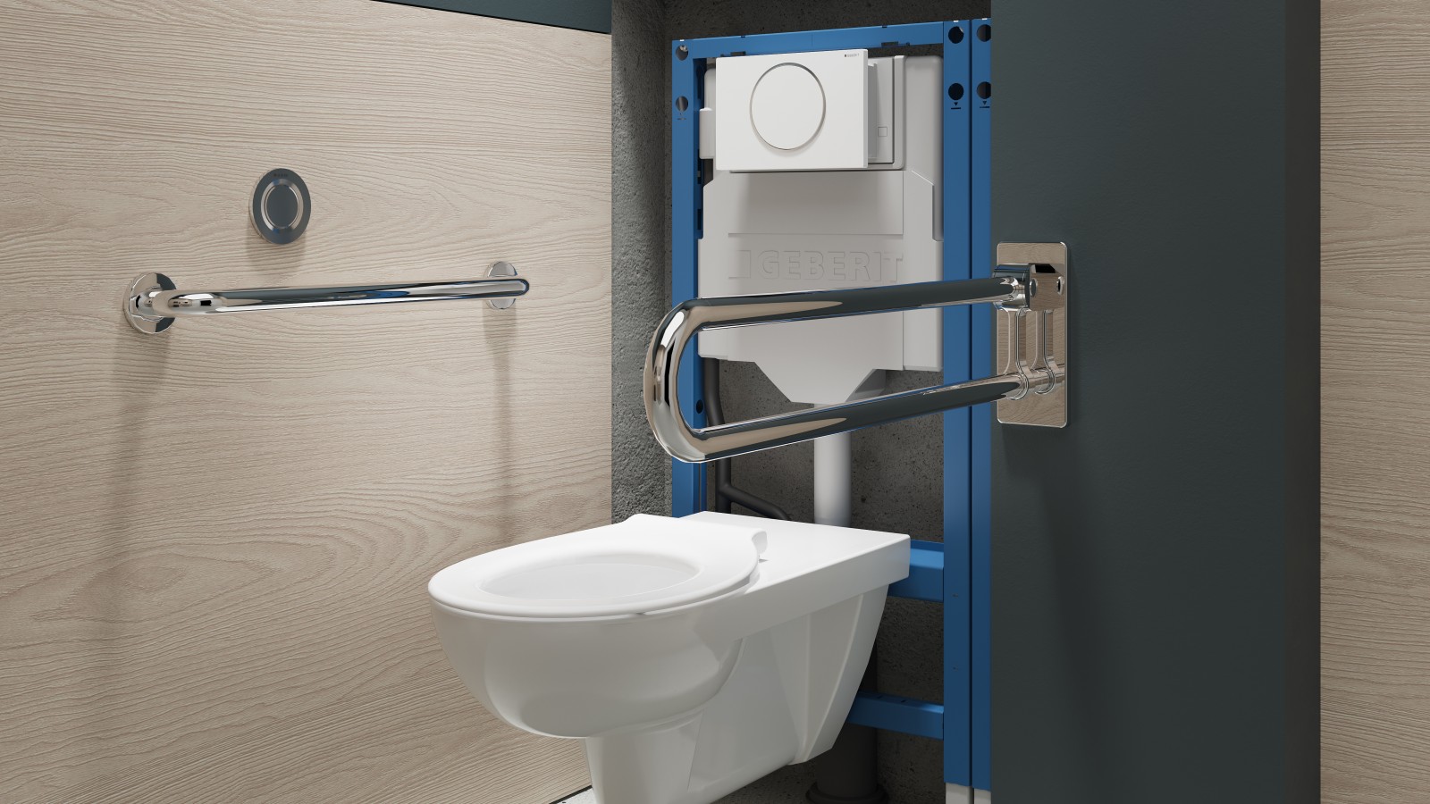 Przekrój strefy toalety w łazience bez barier Przekrój strefy toalety w łazience bez barier