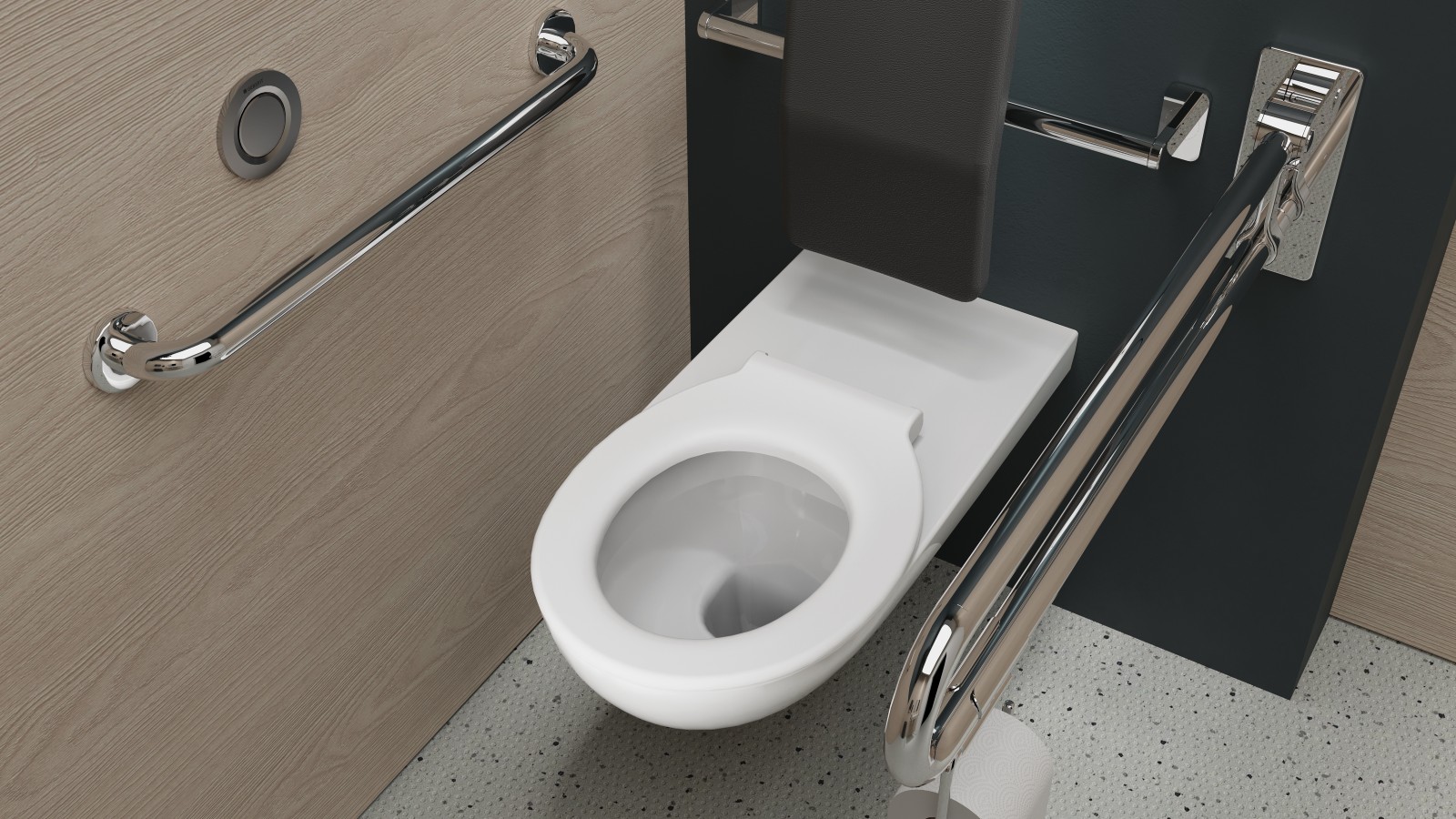 Strefa WC w łazience bez barier z toaletą Geberit Selnova Comfort