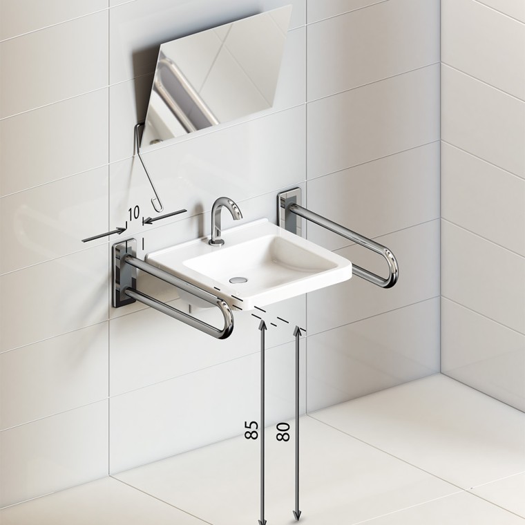 Wymiary i wytyczne związane ze strefą umywalki w łazience dla osób z niepełnosprawnościami Wymiary i wytyczne związane ze strefą umywalki w łazience dla osób z niepełnosprawnościami