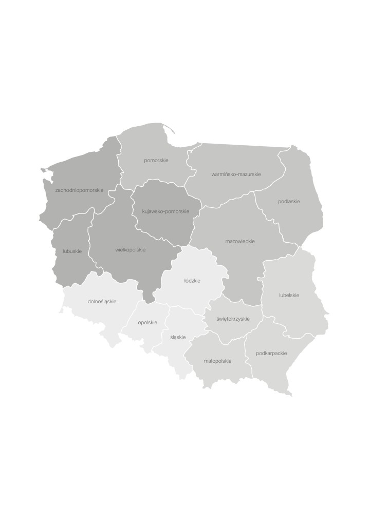 Mapa z podziałem regionów