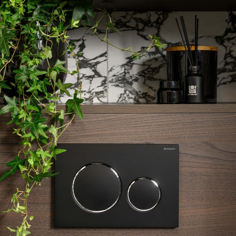 Przycisk spłukujący Geberit w kolorze czarnym (fot. Stan Zajączkowski) Przycisk spłukujący Geberit w kolorze czarnym (fot. Stan Zajączkowski)