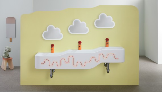 Umywalka dla dzieci Geberit Bambini w kolorze czerwonym i pomarańczowym Umywalka dla dzieci Geberit Bambini w kolorze czerwonym i pomarańczowym