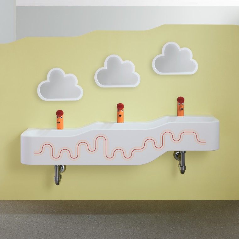 Umywalka dla dzieci Geberit Bambini w kolorze czerwonym i pomarańczowym Umywalka dla dzieci Geberit Bambini w kolorze czerwonym i pomarańczowym