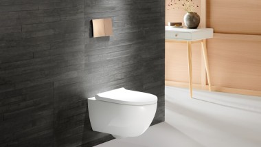 WC Acanto z przyciskiem spłukującym Sigma70 w kolorze czerwonego złota WC Acanto z przyciskiem spłukującym Sigma70 w kolorze czerwonego złota