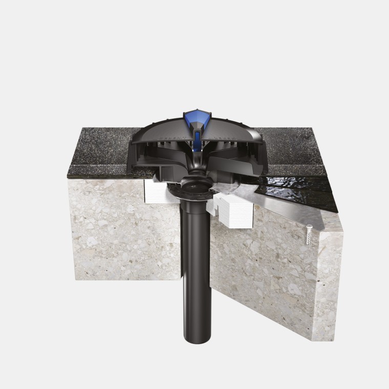 Instalacja Geberit Pluvia na dachu betonowym z bitumicznym pokryciem dachowym lub membraną