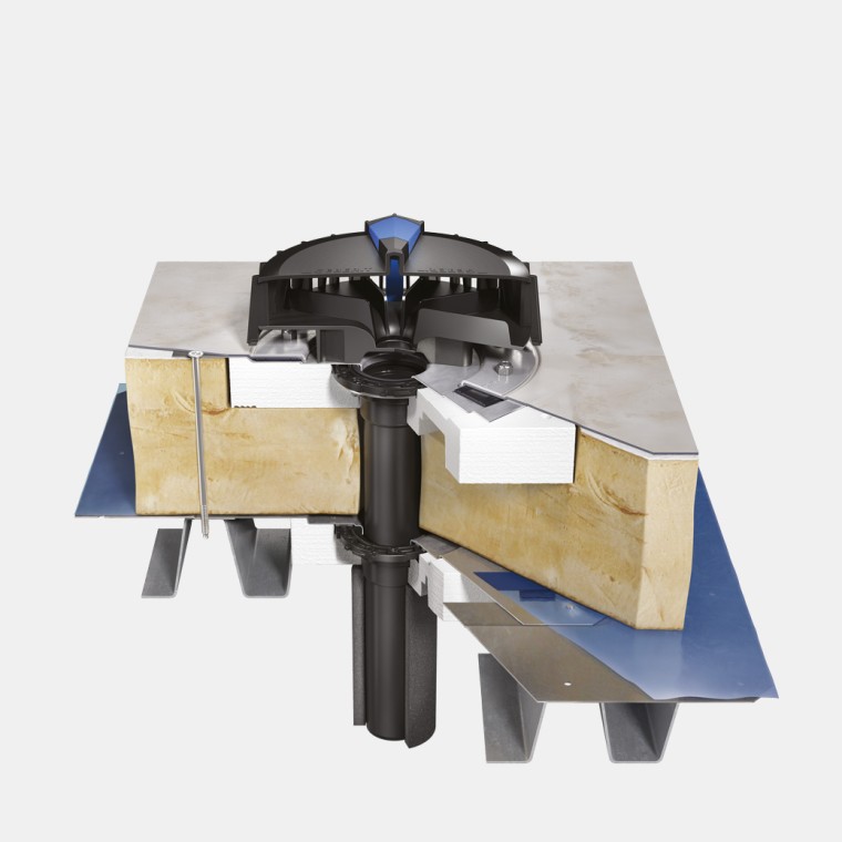 Układanie Geberit Pluvia na lekkim dachu, izolowanym folią dachową i połączeniem paroizolacyjnym Układanie Geberit Pluvia na lekkim dachu, izolowanym folią dachową i połączeniem paroizolacyjnym