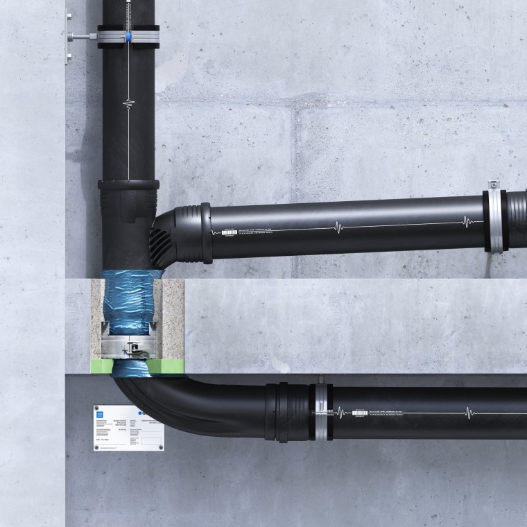 Tuleja ogniochronna Geberit RS90 Plus EN osadzona w suficie z izolacją EPS/XPS Tuleja ogniochronna Geberit RS90 Plus EN osadzona w suficie z izolacją EPS/XPS