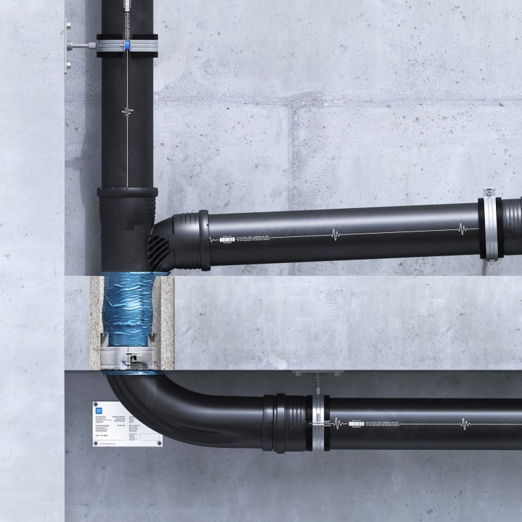 Montaż tulei ogniochronnej Geberit RS90 Plus EN pod sufitem Montaż tulei ogniochronnej Geberit RS90 Plus EN pod sufitem