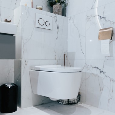 Toaleta myjąca Geberit AquaClean w połączeniu z przyciskiem spłukującym Sigma21