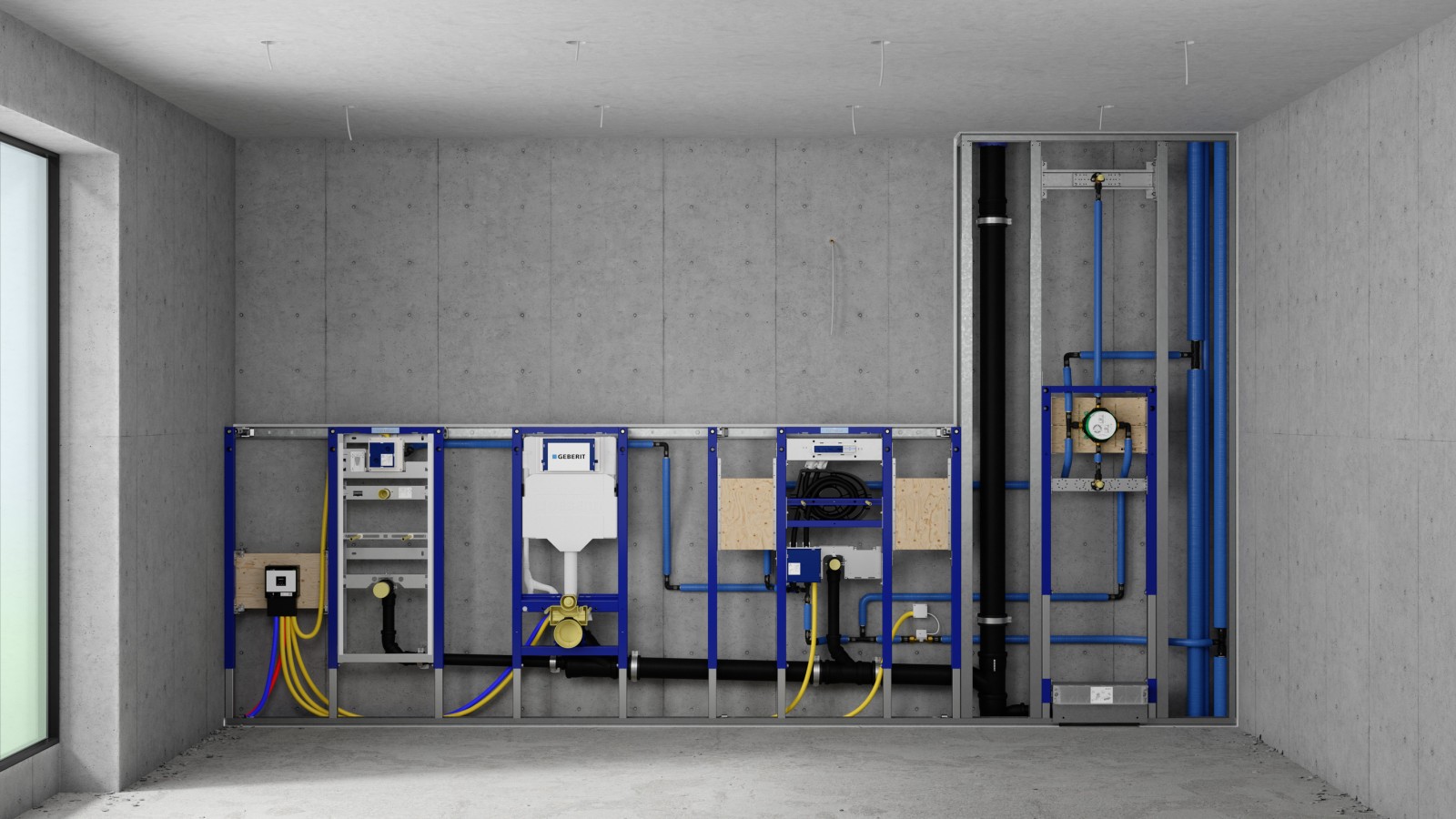 Ścianka instalacyjna ze stelażem Geberit Duofix do pisuaru, WC, umywalki i prysznica