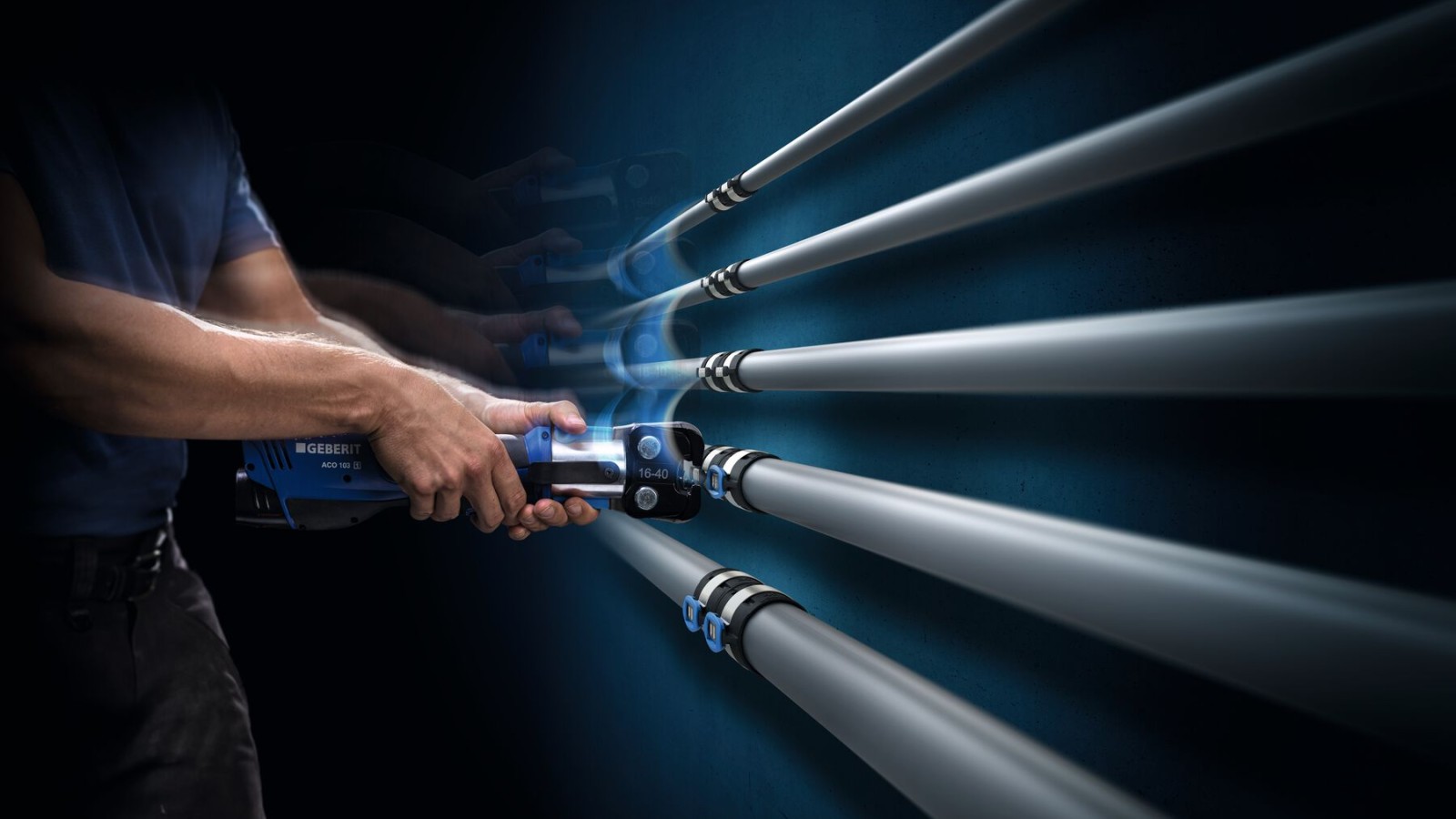 Ręczne szczęki zaciskowe do Geberit FlowFit dla wymiarów od d16 do d40 Ręczne szczęki zaciskowe do Geberit FlowFit dla wymiarów od d16 do d40