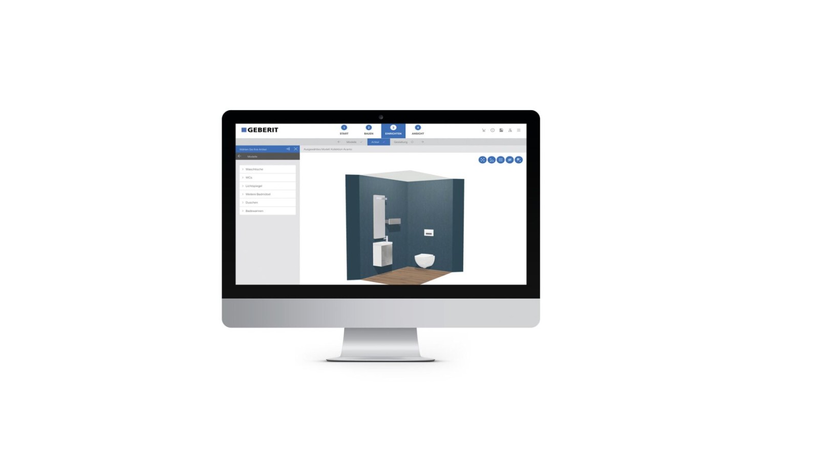 Zrzut ekranu konfiguratora łazienki Geberit 3D