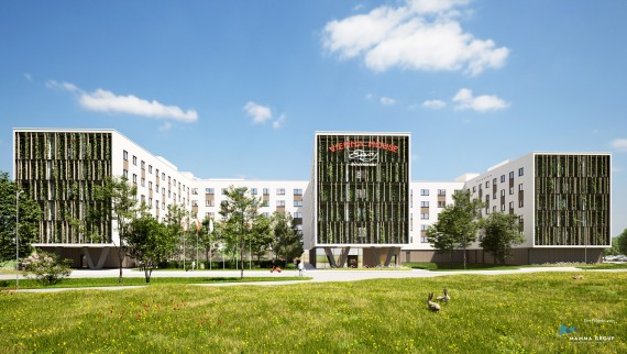 Hotel, zrealizowany w konstrukcji hybrydowej z drewna, otwarto w Schwechat pod Wiedniem (© BKK3 Architektur)