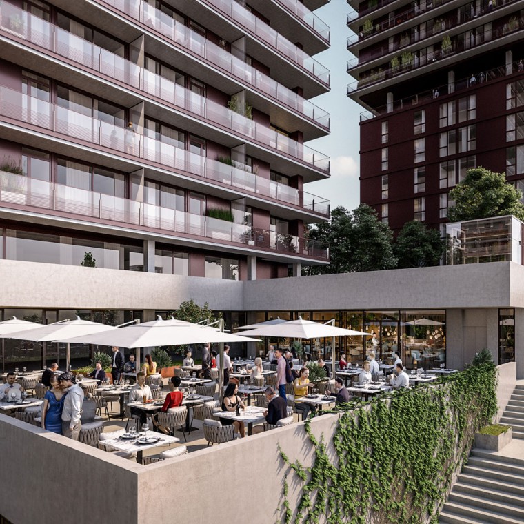 Częścią oferty są zwisające tarasy dachowe oraz gastronomia (© Soravia) Częścią oferty są zwisające tarasy dachowe oraz gastronomia (© Soravia)