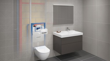 Higieniczna jednostka spłukująca Geberit HS30 w pomieszczeniu (© Geberit)
