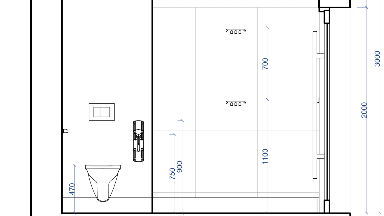 Rzut wnętrza łazienki uniwersalnej z transferem jednostronnym Rzut wnętrza łazienki uniwersalnej z transferem jednostronnym
