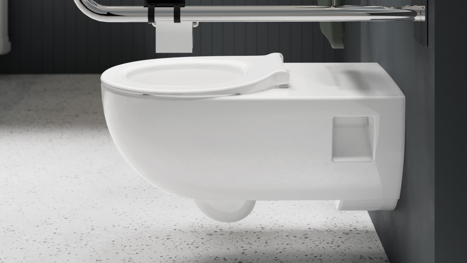 Wisząca miska WC w toalecie dla osób z niepełnosprawnościami Wisząca miska WC w toalecie dla osób z niepełnosprawnościami