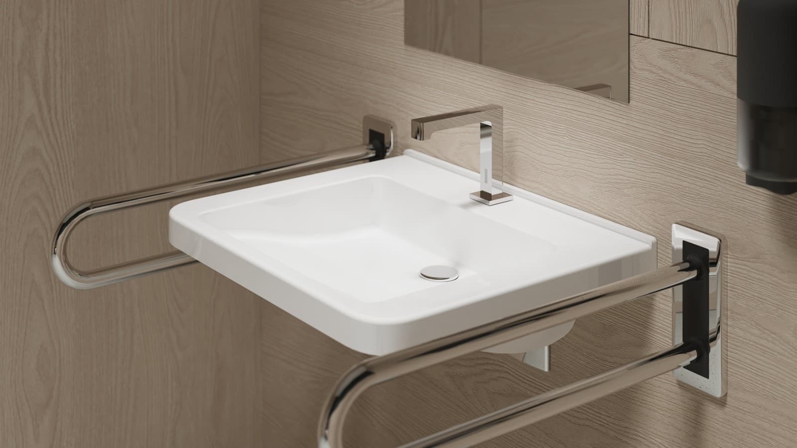 Poręcze do umywalki w łazience bez barier Poręcze do umywalki w łazience bez barier