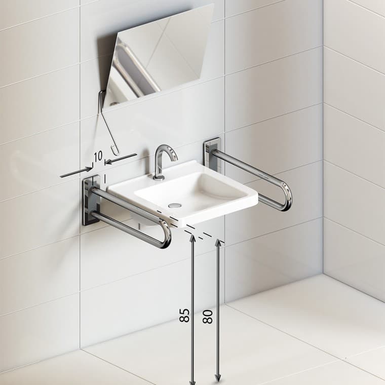 Wymiary i wytyczne związane ze strefą umywalki w łazience dla osób z niepełnosprawnościami Wymiary i wytyczne związane ze strefą umywalki w łazience dla osób z niepełnosprawnościami