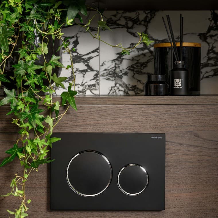 Przycisk spłukujący Geberit w kolorze czarnym (fot. Stan Zajączkowski) Przycisk spłukujący Geberit w kolorze czarnym (fot. Stan Zajączkowski)