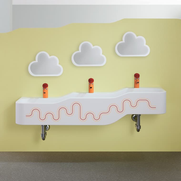 Umywalka dla dzieci Geberit Bambini w kolorze czerwonym i pomarańczowym Umywalka dla dzieci Geberit Bambini w kolorze czerwonym i pomarańczowym