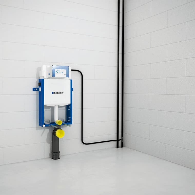 Połączenie stelaża Geberit Kombifix z dopływami i odpływami Połączenie stelaża Geberit Kombifix z dopływami i odpływami