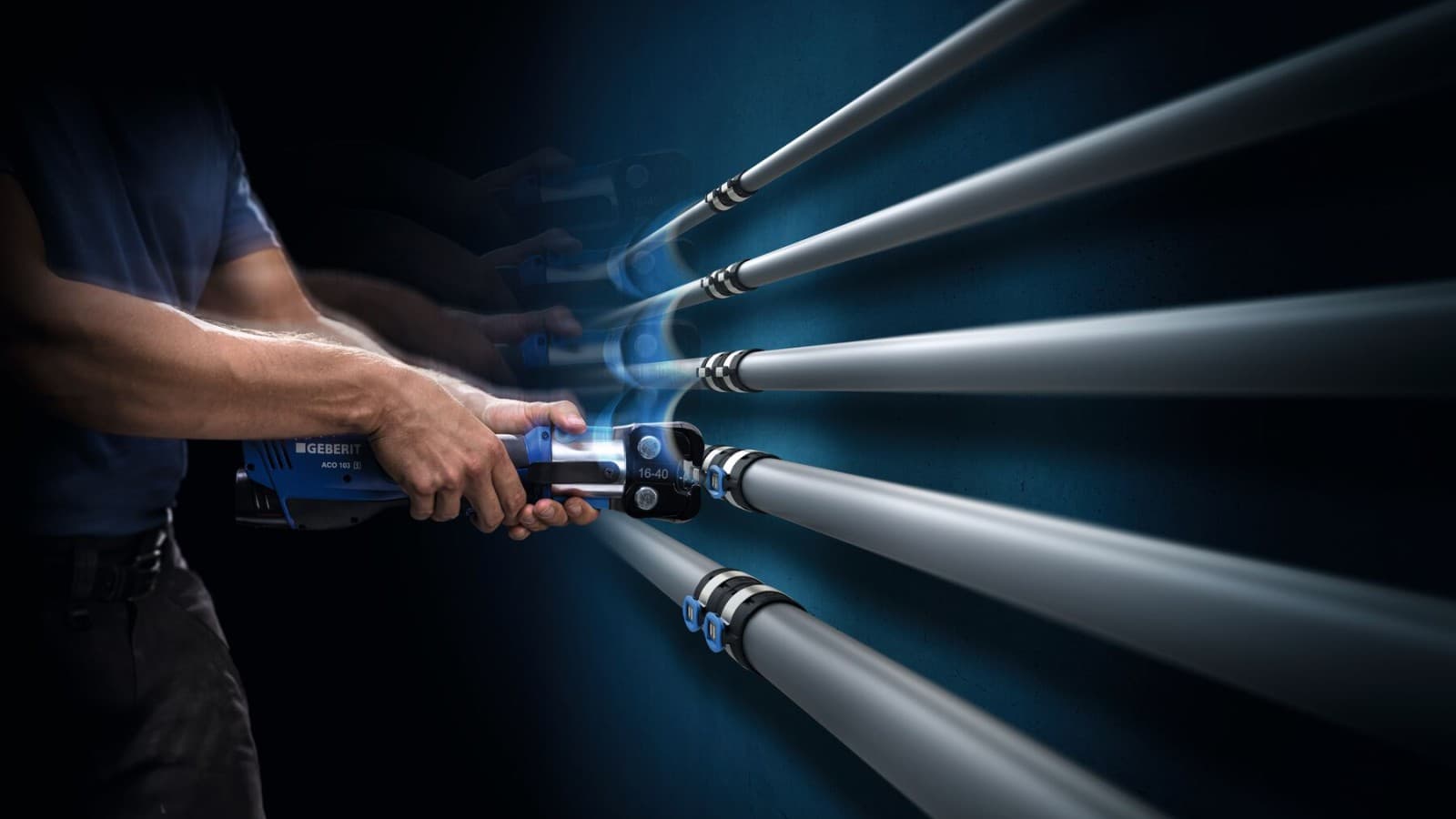 Ręczne szczęki zaciskowe do Geberit FlowFit dla wymiarów od d16 do d40 Ręczne szczęki zaciskowe do Geberit FlowFit dla wymiarów od d16 do d40